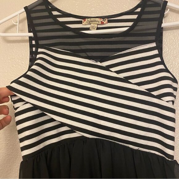 Speechless Girls Black white stripe mesh formal special occasion hi low dress 12 - Picture 5 of 12